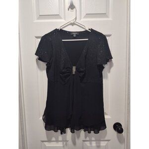 Vtg R&M Richards Woman Top Plus Size 14W Black Sequin Rhinestone Cocktail Blouse